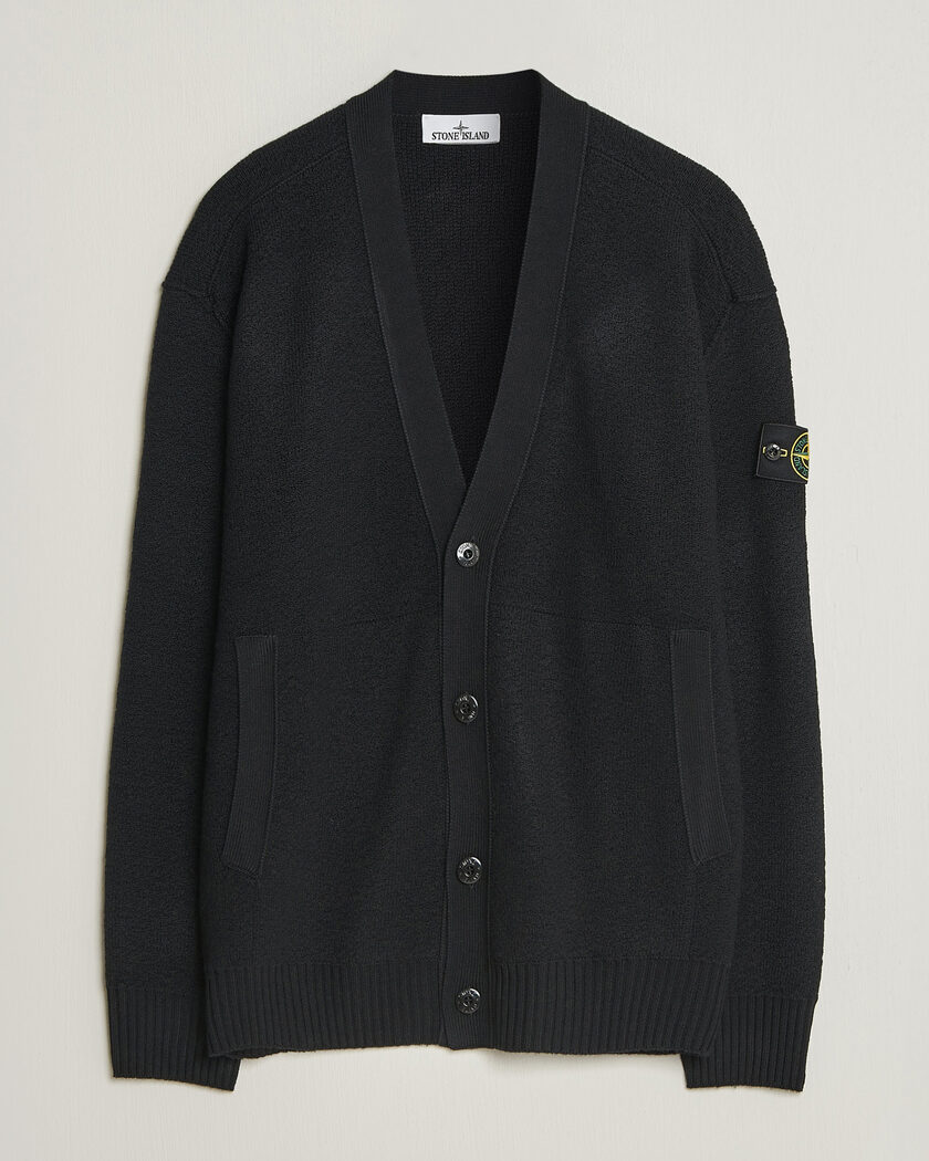 Stone Island Textured Stitch Wool Cardigan Black – Noir