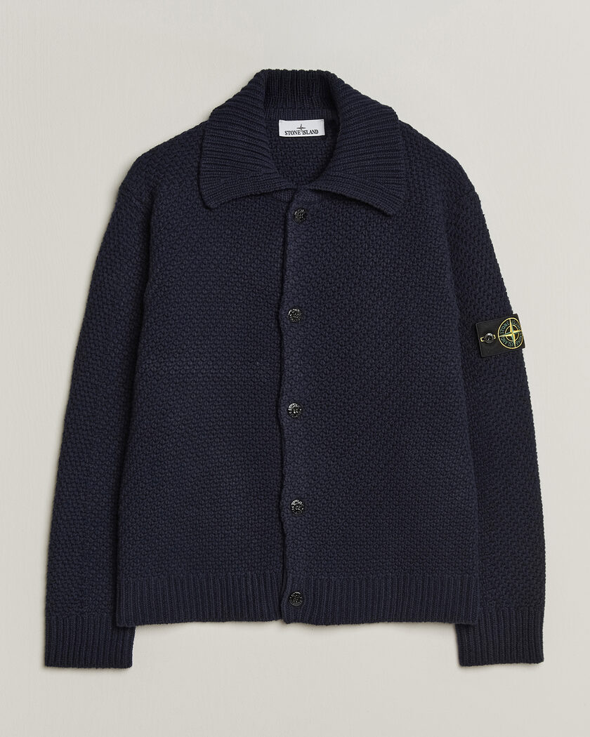Stone Island Basket Stitch Lambswool Cardigan Navy Blue – Bleu