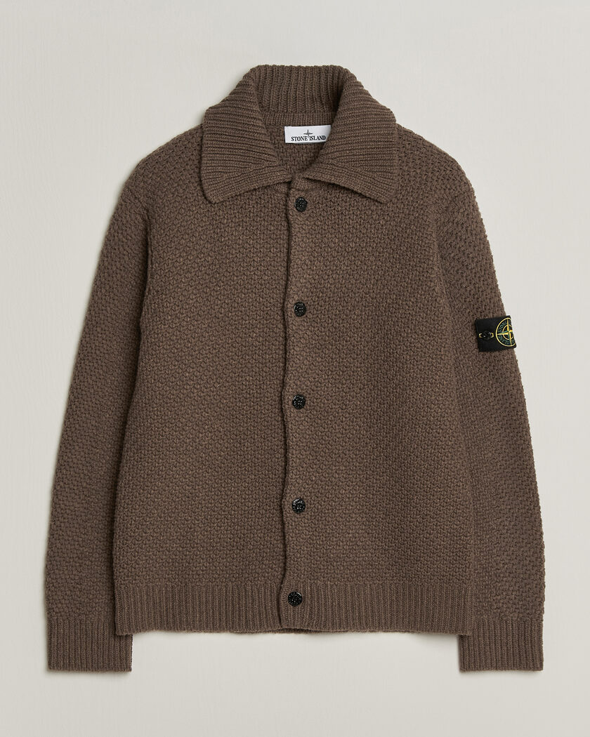 Stone Island Basket Stitch Lambswool Cardigan Umber Melange – Marron
