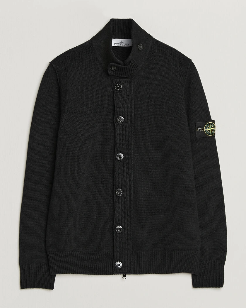 Stone Island Knitted Lambswool Zip Button Cardigan Black – Noir