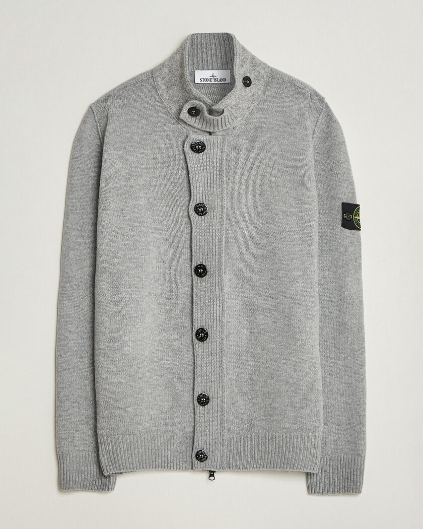 Stone Island Knitted Lambswool Zip Button Cardigan Grey Melange – Gris