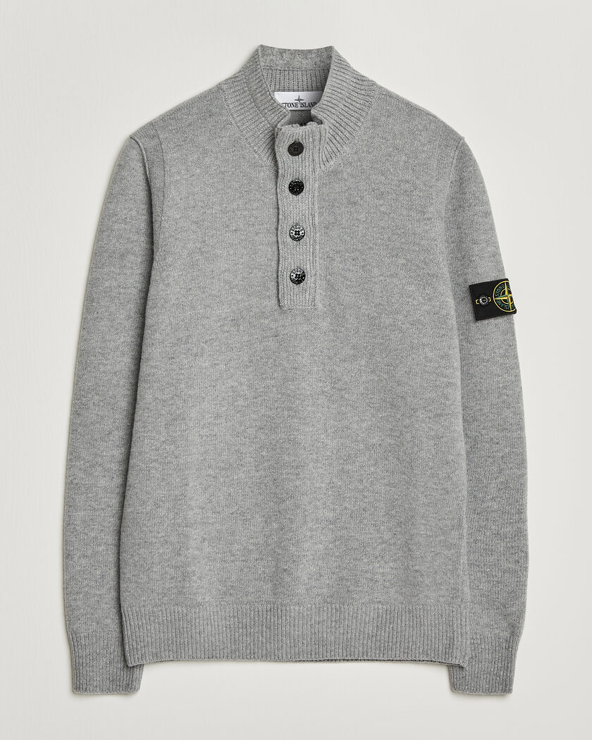 Stone Island Knitted Lambswool Half Button Zip Grey Melange – Gris