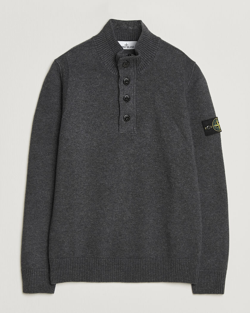 Stone Island Knitted Lambswool Half Button Zip Melange Lead – Gris