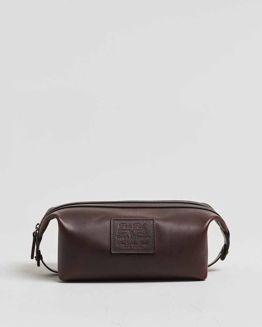 Polo Ralph Lauren Leather Washbag Burnished Brown – Marron