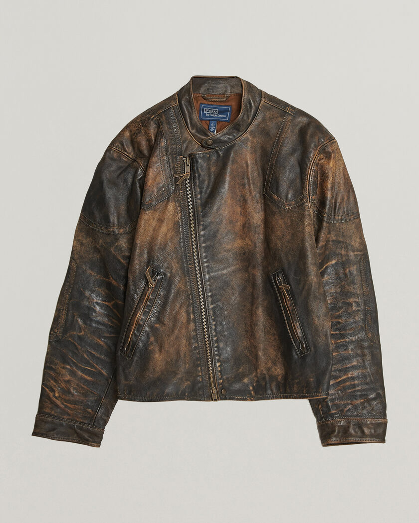 Polo Ralph Lauren Leather Bomber Jacket Brown/Black Amber – Marron