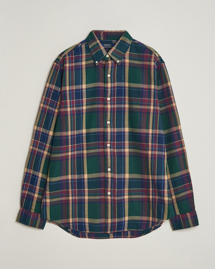 Polo Ralph Lauren Custom Fit Brushed Flannel Shirt Forest Burgundy – Multicolore