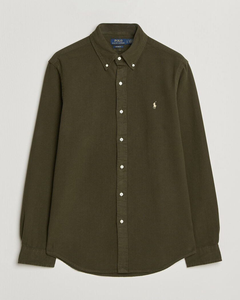 Polo Ralph Lauren Custom Fit Brushed Flannel Shirt Company Olive – Vert