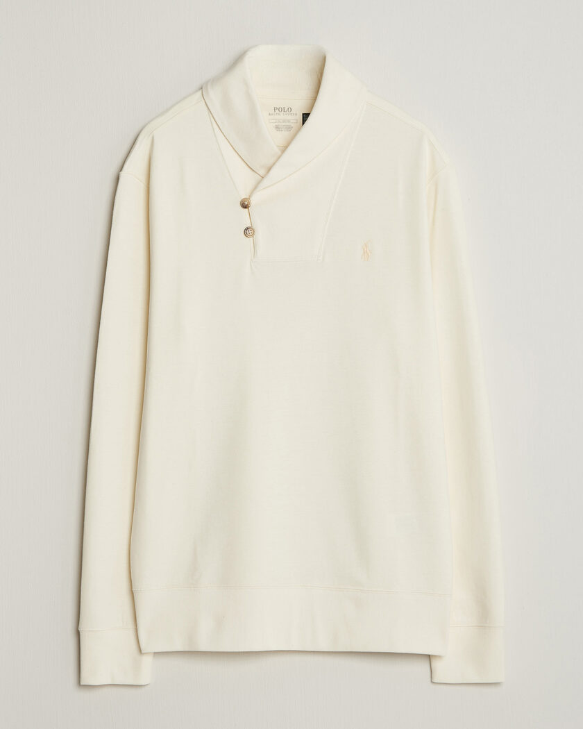 Polo Ralph Lauren Double Knitted Shawl Collar Sweater Pale Cream – Blanc
