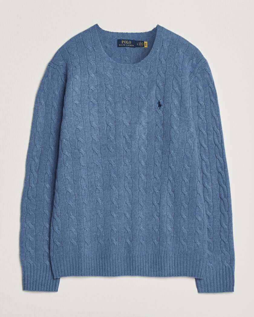 Polo Ralph Lauren Wool/Cashmere Cable Crew Neck Blue Borage Heather – Bleu