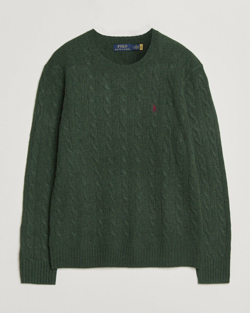 Polo Ralph Lauren Wool/Cashmere Cable Crew Neck Lodgepole Pine Heather – Vert