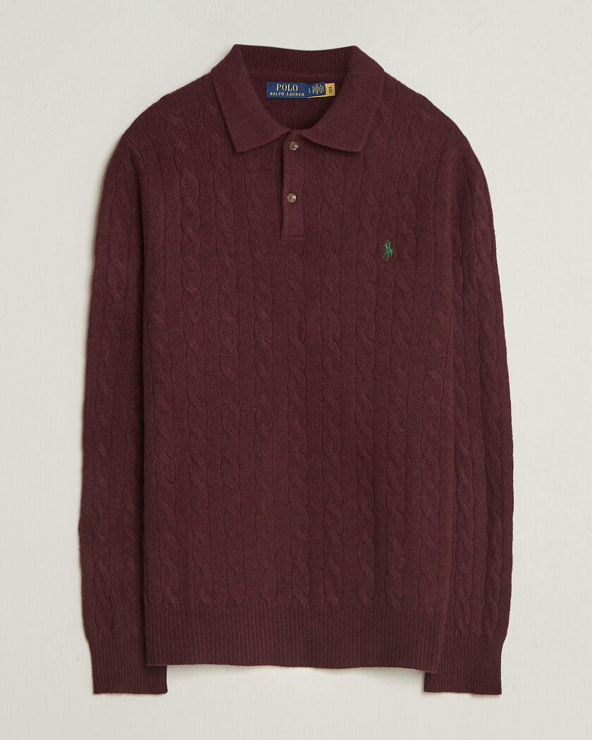 Polo Ralph Lauren Wool/Cashmere Cable Knit Polo Aged Wine Heather – Rouge