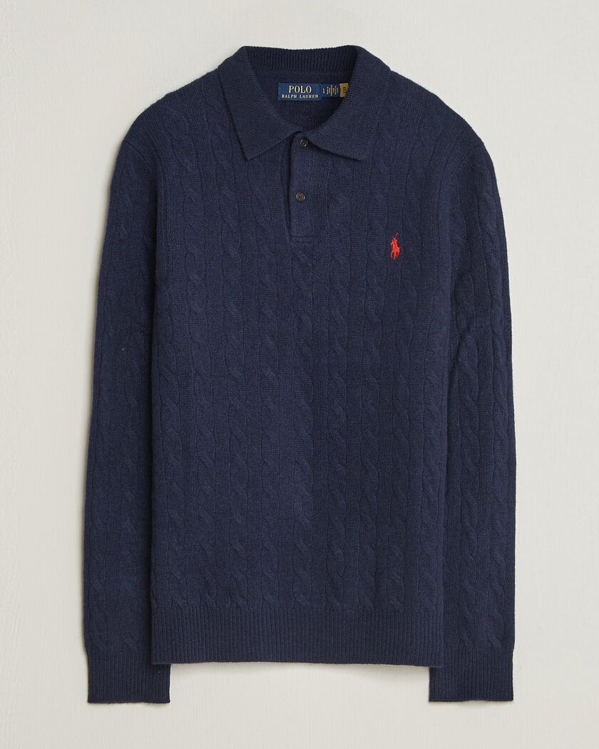 Polo Ralph Lauren Wool/Cashmere Cable Knit Polo Hunter Navy – Bleu
