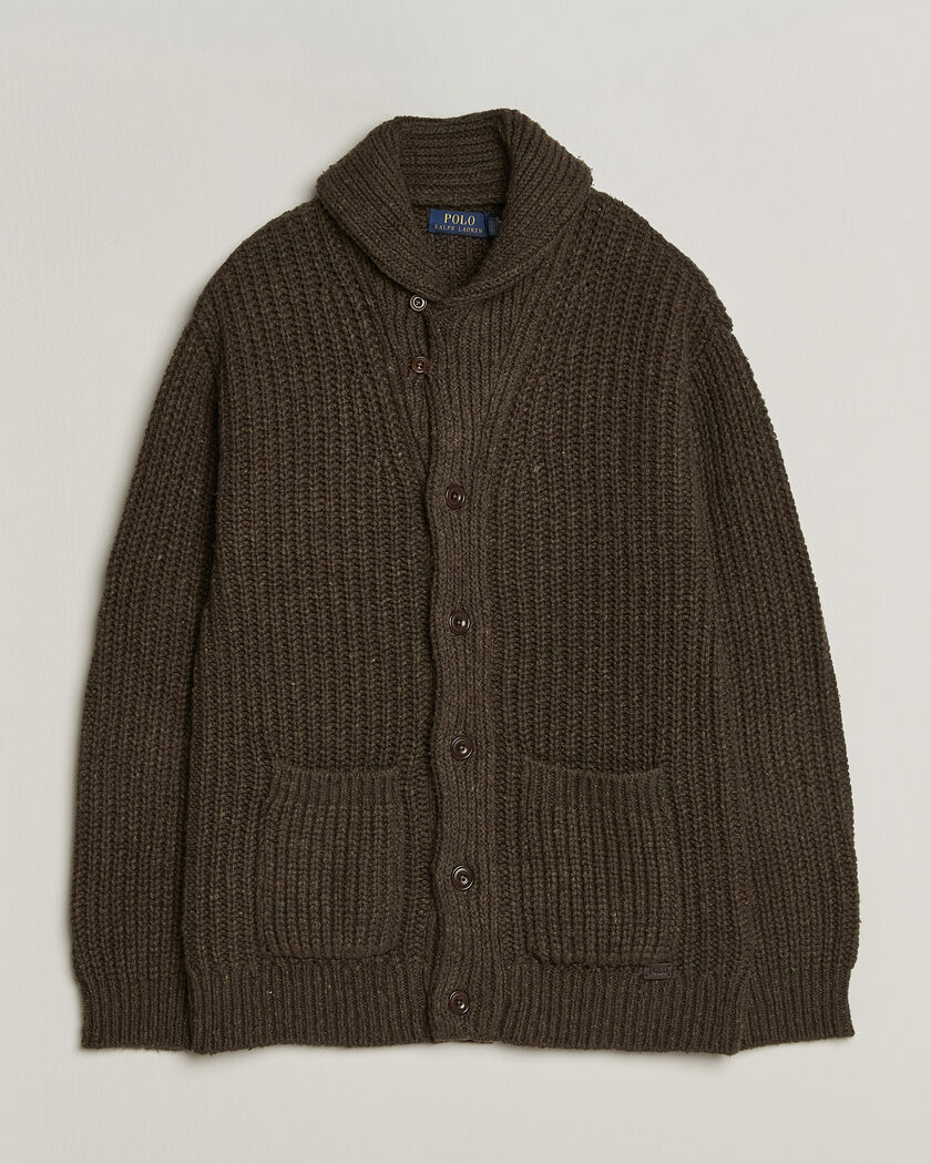 Polo Ralph Lauren Wool Blend Shawl Collar Cardigan Olive Brown Marl – Vert