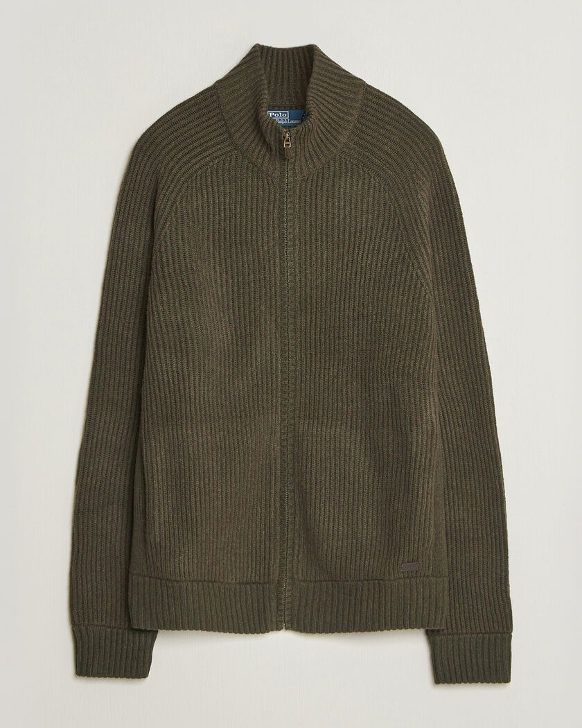 Polo Ralph Lauren Wool/Cashmere Full-Zip Ekanite Olive Heather – Vert