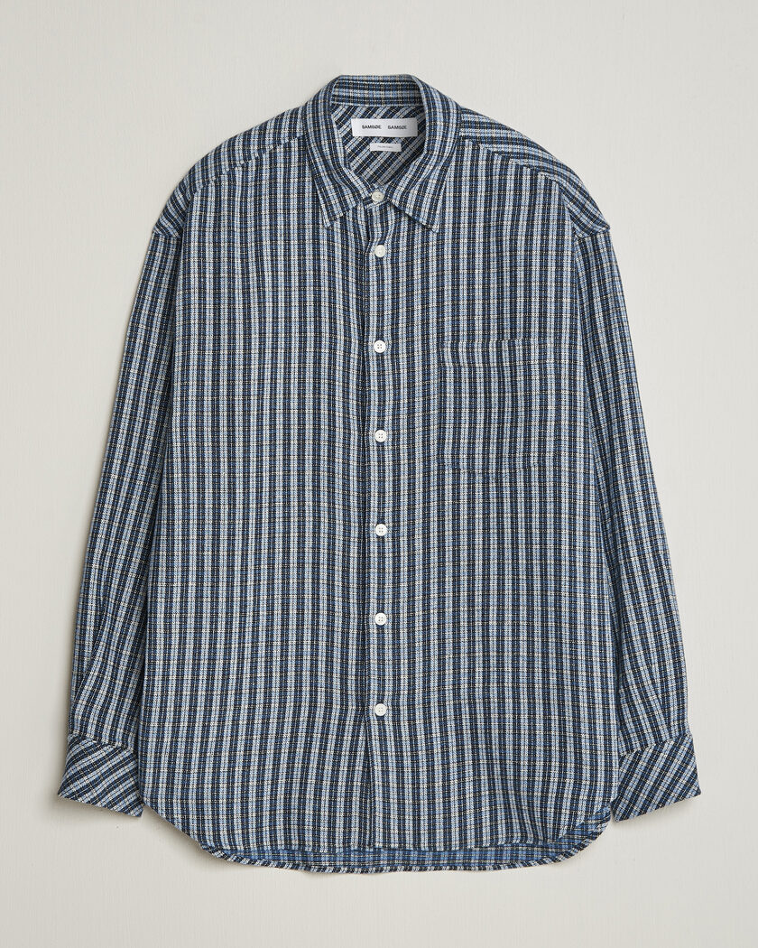 Samsøe Samsøe Luan Brushed Cotton Checked Shirt Cyaneus – Bleu