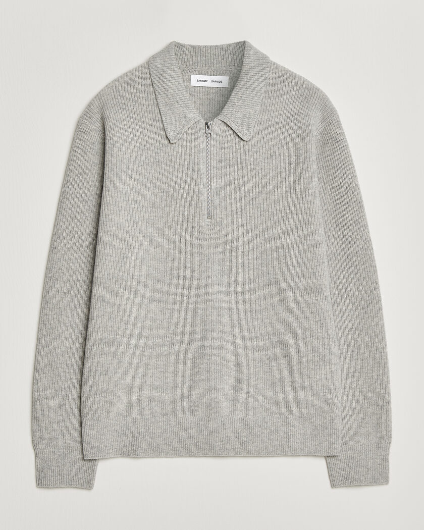 Samsøe Samsøe Isak Knitted Half Zip Polo Grey Melange – Gris