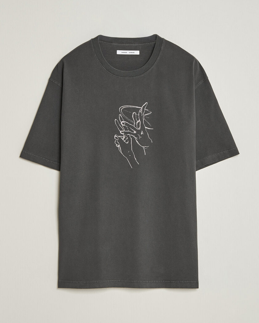 Samsøe Samsøe Giles Printed Crew Neck T-Shirt Black Lines – Noir