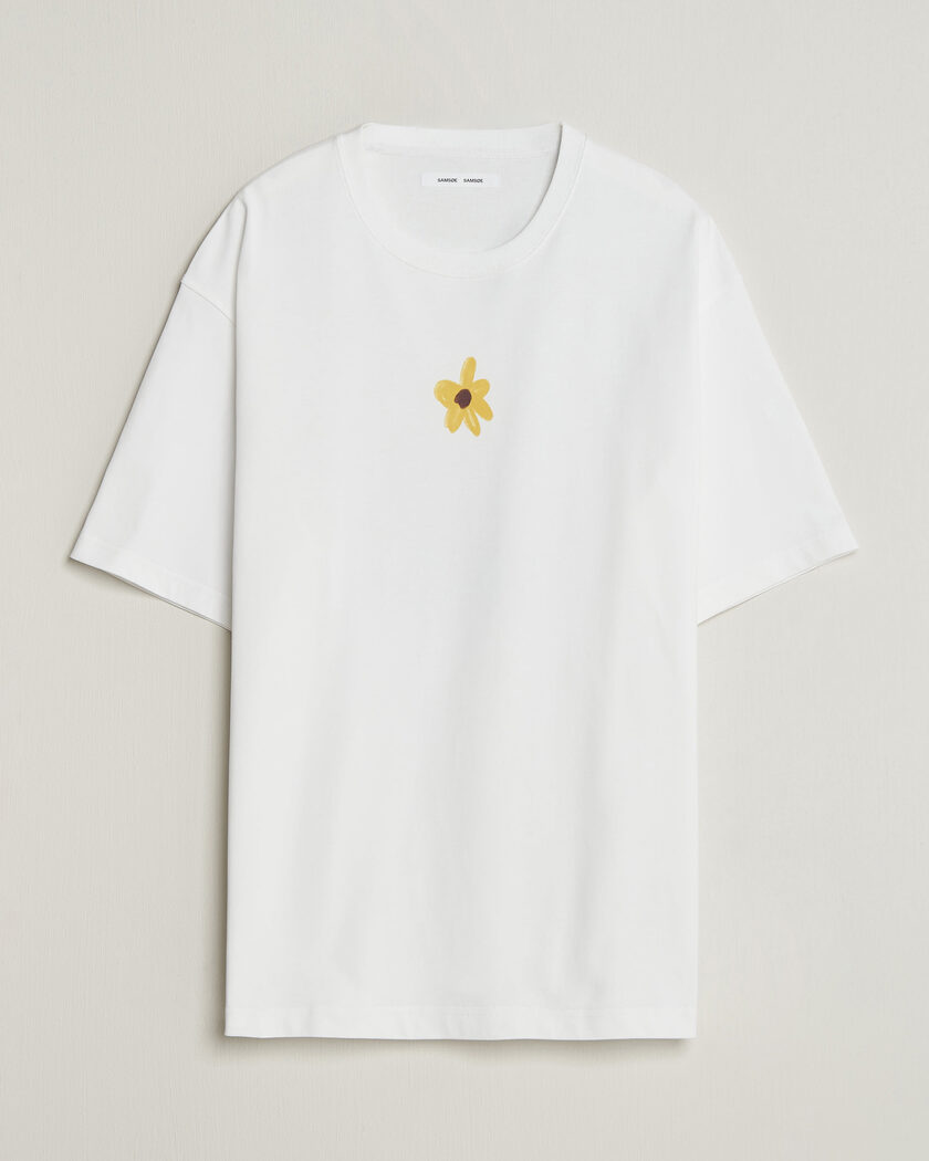 Samsøe Samsøe Giles Printed Crew Neck T-Shirt White Flowers – Blanc