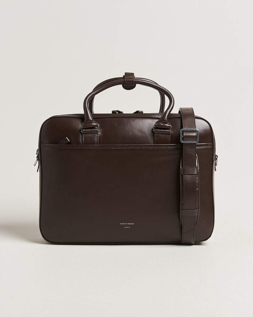 Tiger of Sweden Burin Smooth Leather Briefcase Dark Brown – Marron