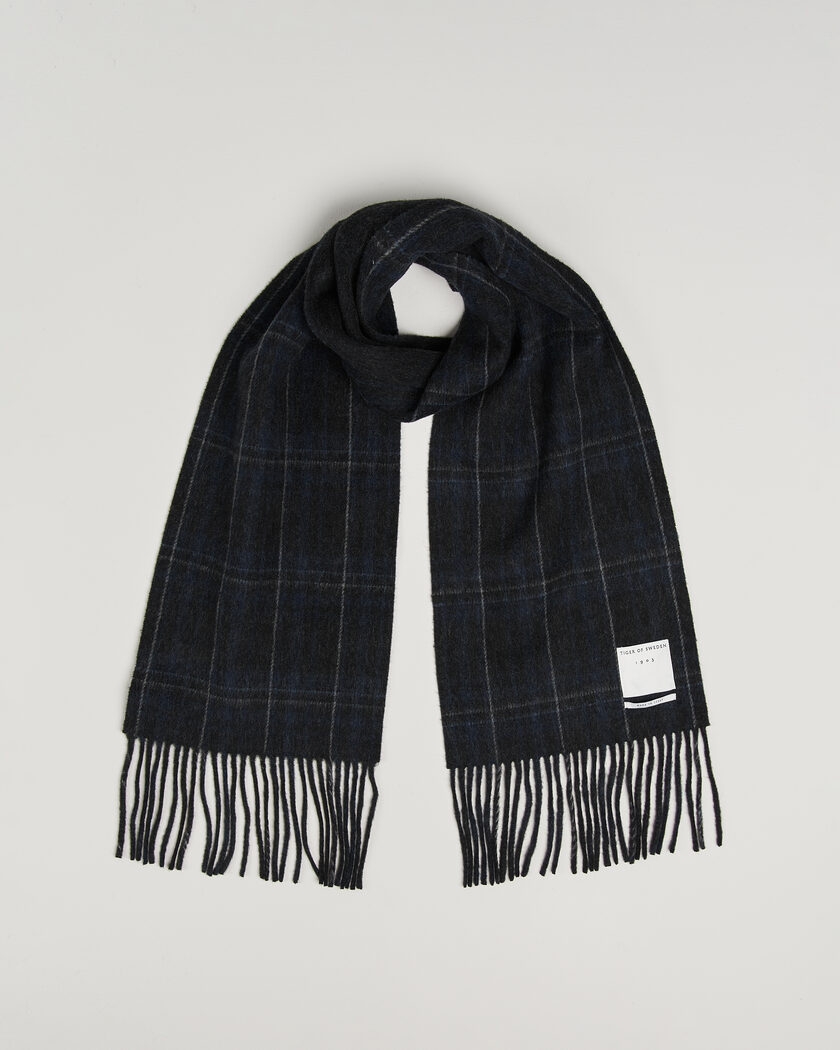 Tiger of Sweden Dupli Checked Wool Scarf Light Ink – Bleu