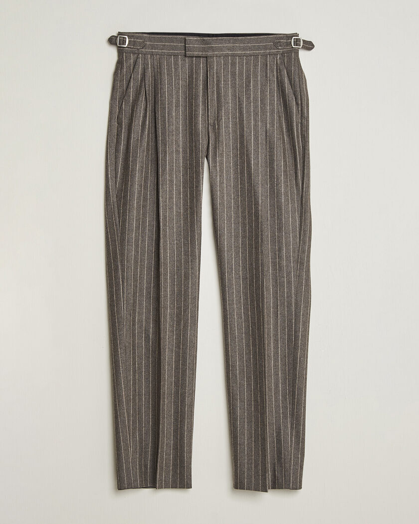 Tiger of Sweden Theo Wool Pleated Pinstriped Trousers Grey Brown – Marron