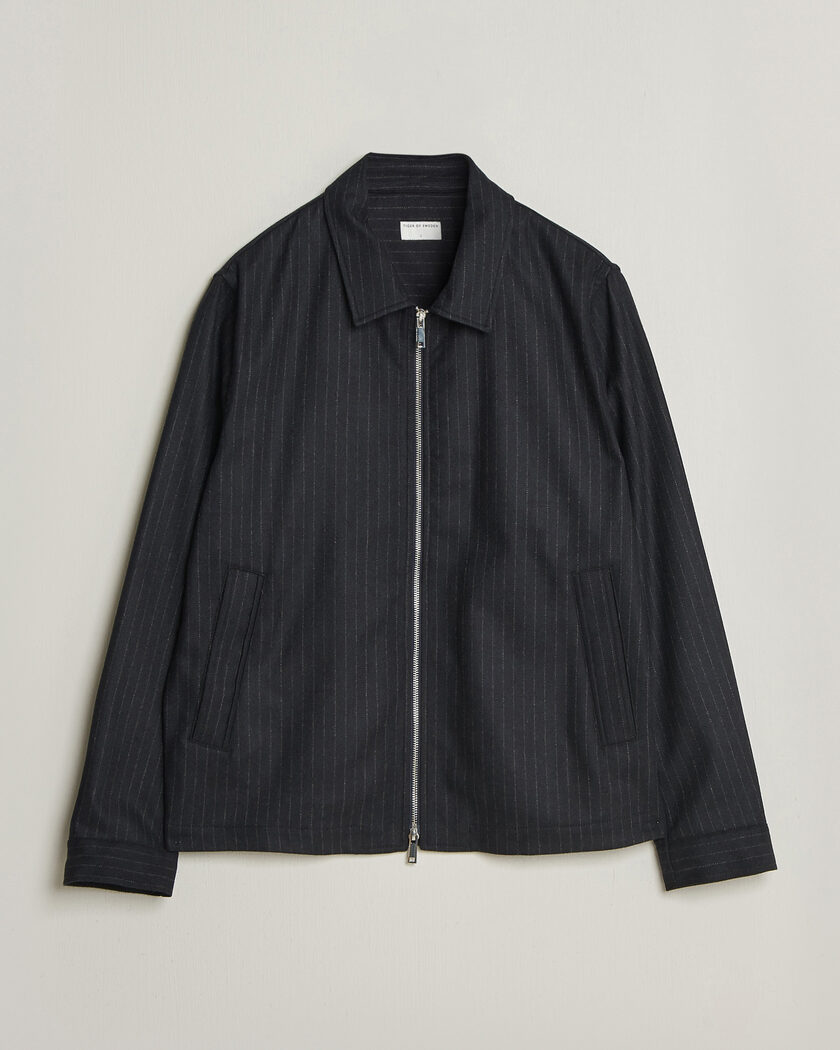 Tiger of Sweden Barnaby Wool Pinstriped Shirt Jacket Blue Function – Bleu