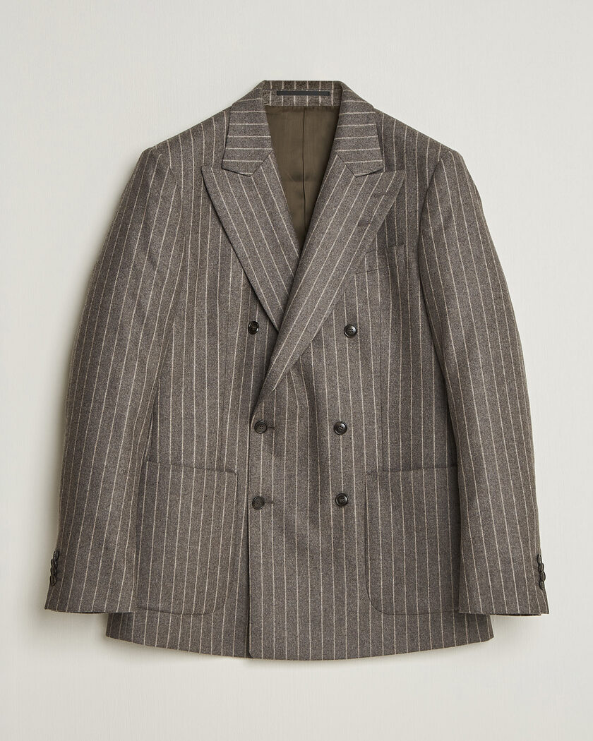 Tiger of Sweden Joachim Wool Double Breasted Pinstriped Blazer Grey Brown – Marron