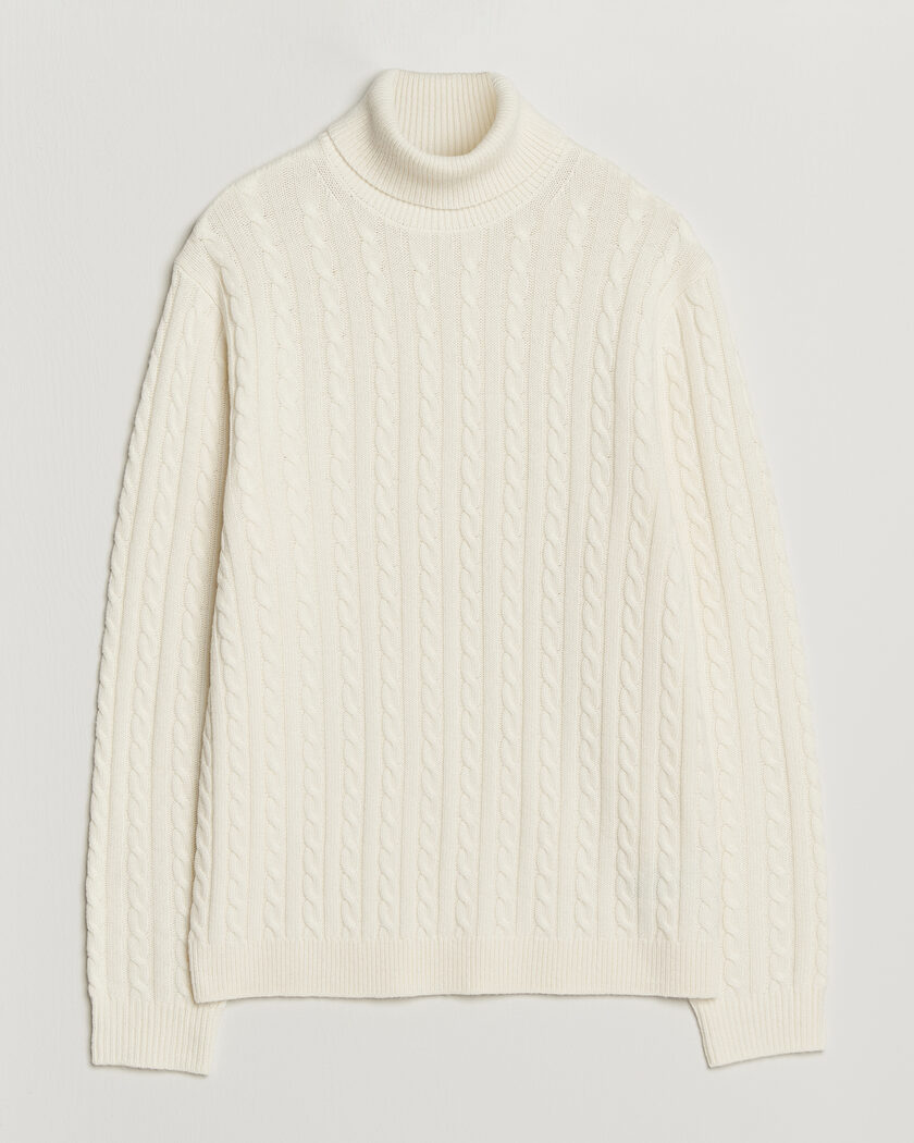  Tiger of Sweden Wilde Wool/Cashmere Cable Turtleneck Porcelain Cream – Blanc