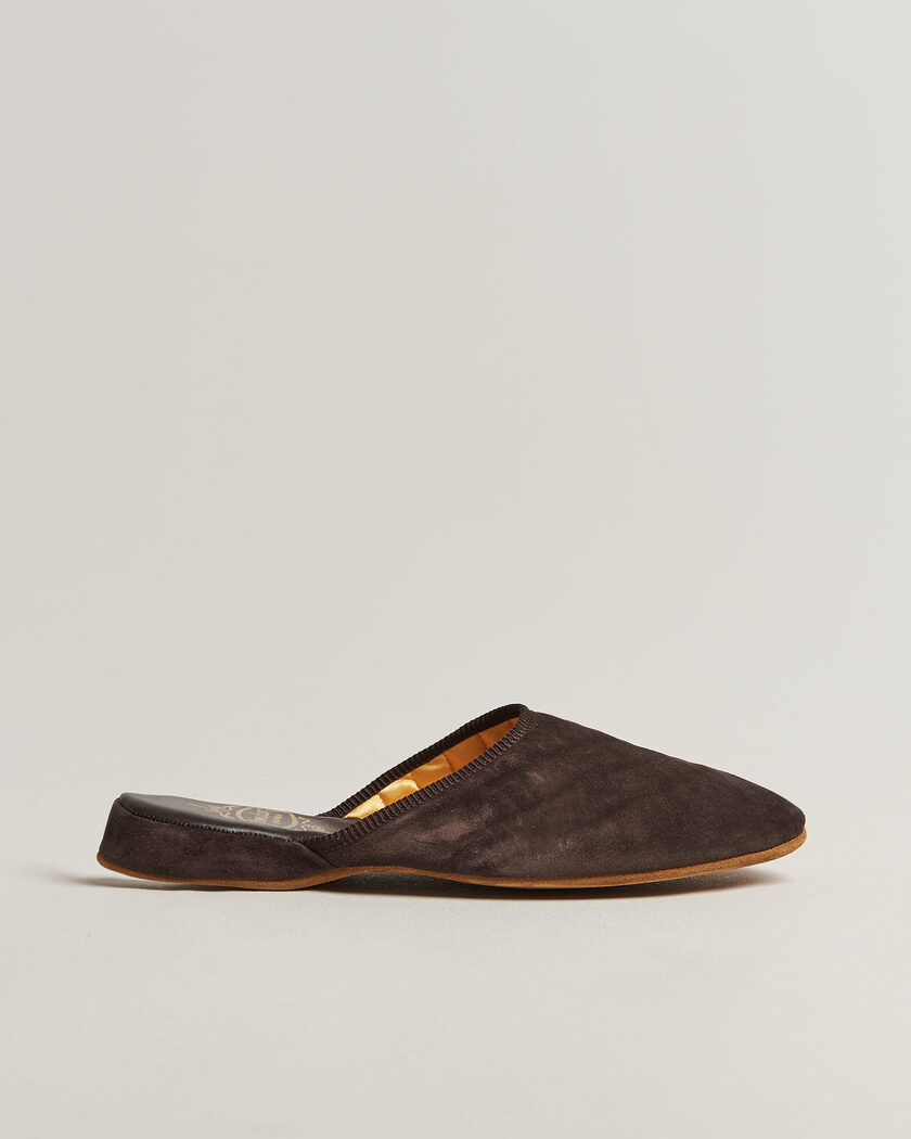 Bowhill & Elliott Mule Slipper Quilt Lining Chocolate Suede – Marron