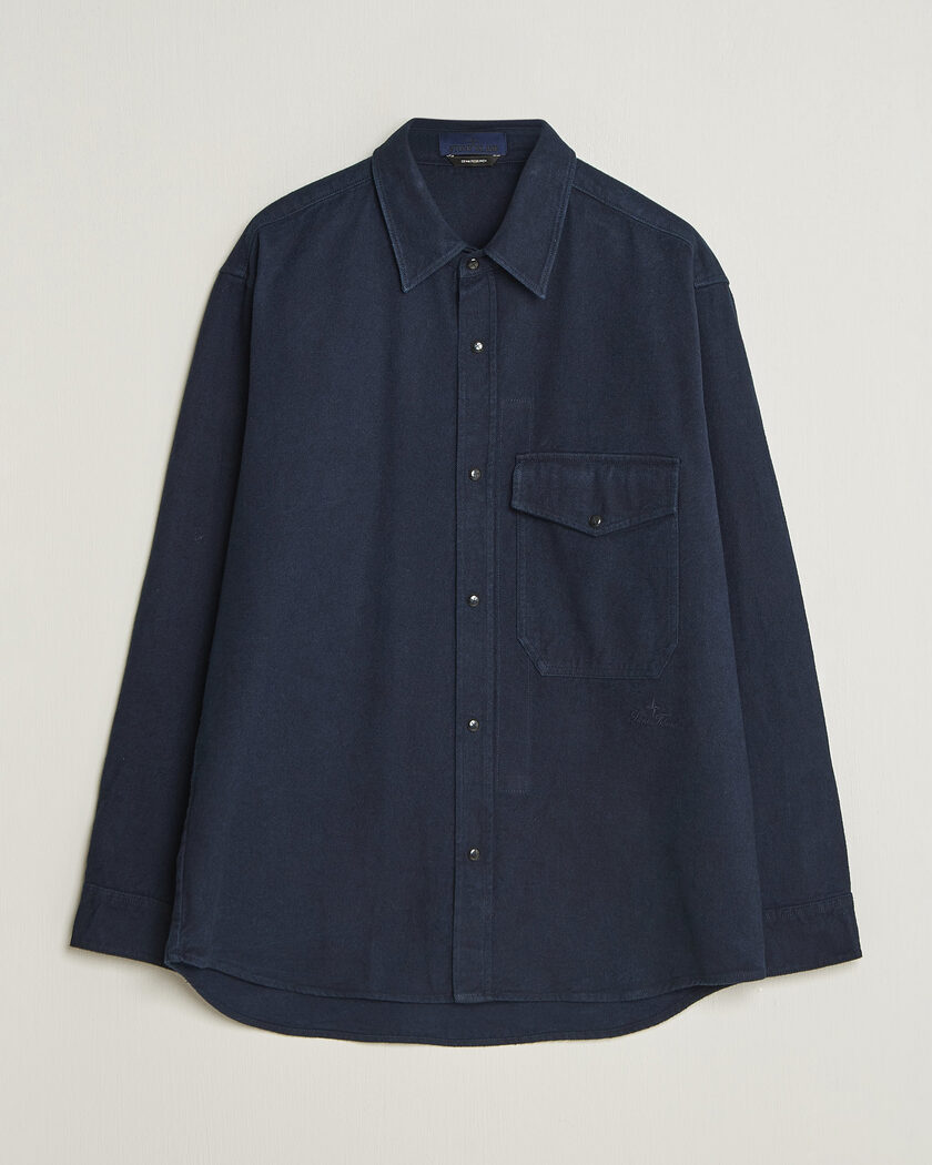 Stone Island Organic Cotton Flannel Denim Shirt Indigo – Bleu