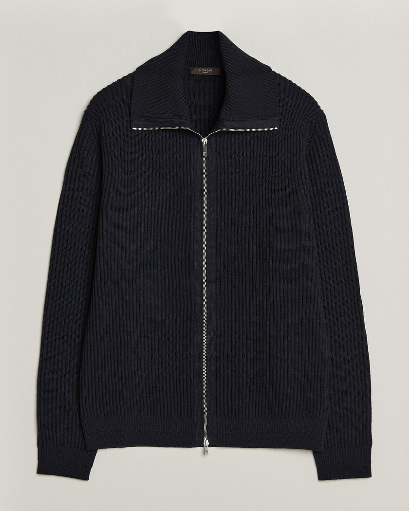Zanone Fishermans Rib Full Zip Cardigan Navy – Bleu
