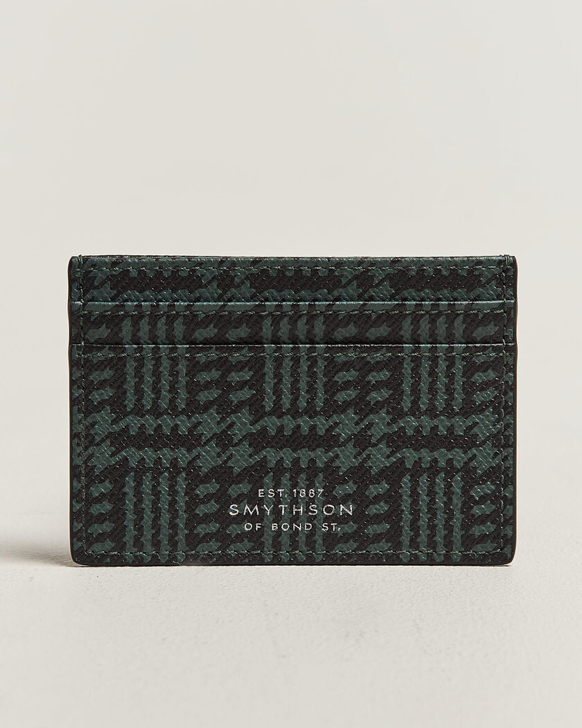 Smythson Panama Tweed Flat Cardholder Slate Green – Vert