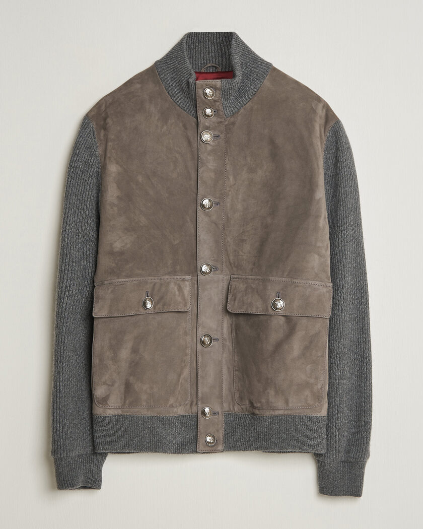Brunello Cucinelli Cashmere/Suede Down Jacket Grey Melange – Gris