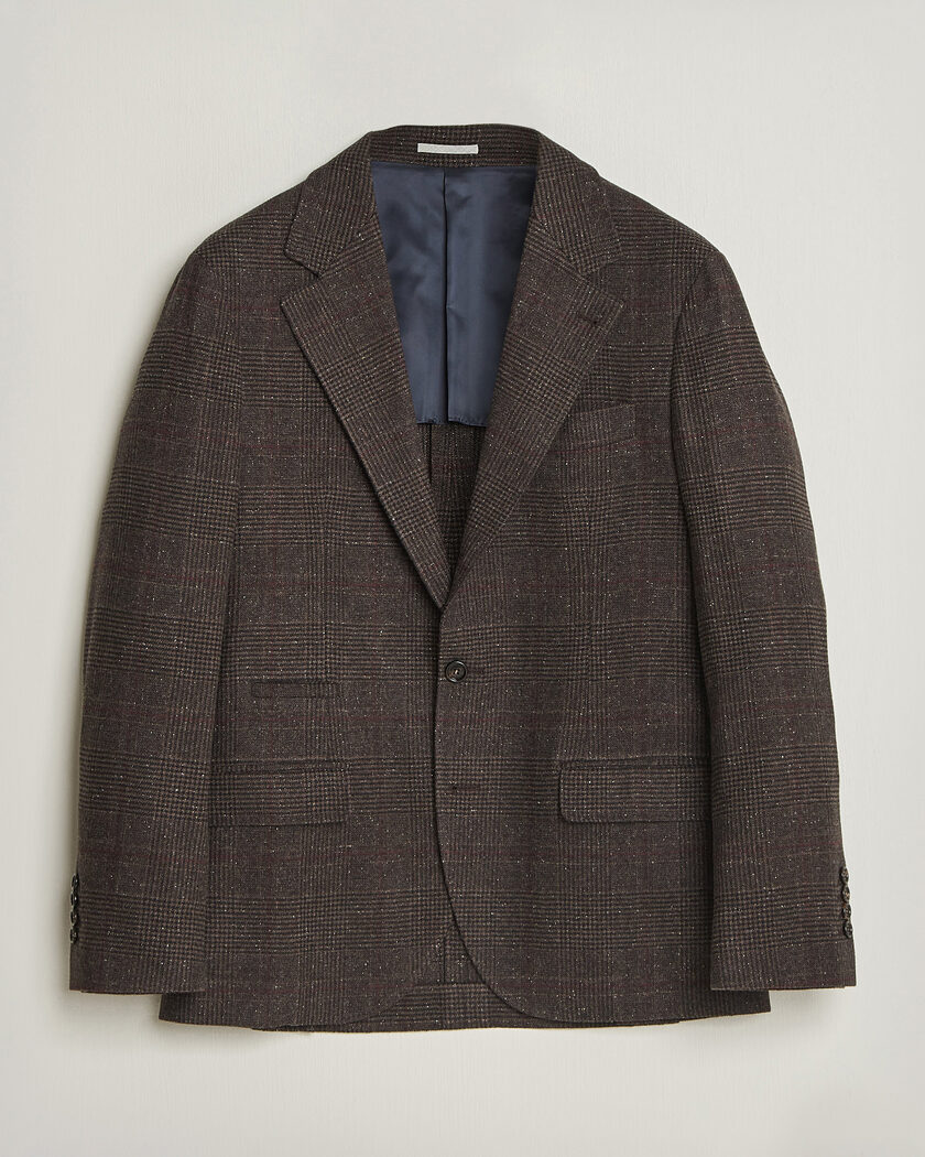 Brunello Cucinelli Cashmere/Silk Prince Of Wales Blazer Dark Brown – Marron