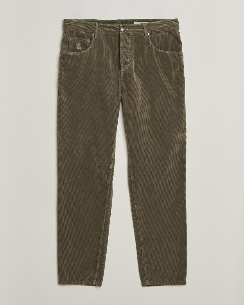 Brunello Cucinelli Leisure Fit Corduroy 5-Pocket Pants Olive – Vert