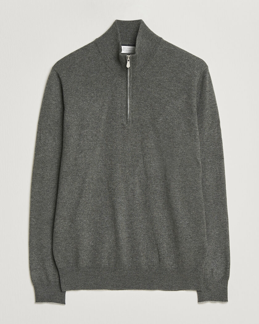 Brunello Cucinelli 2 Ply Cashmere Half Zip Forest Green – Vert