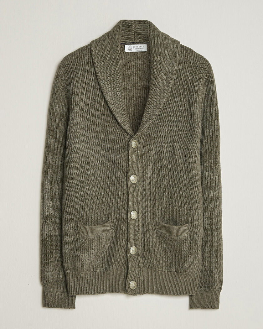 Brunello Cucinelli Shawl Collar Cardigan Forest Green – Vert