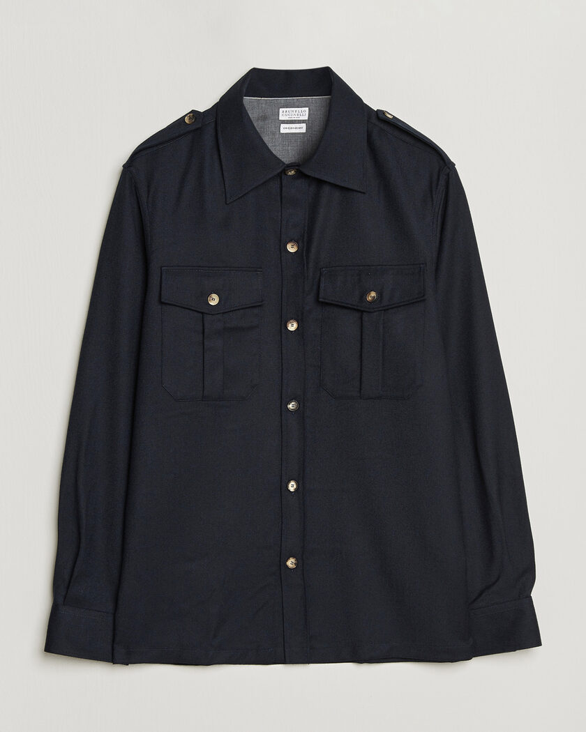 Brunello Cucinelli Flannel Double Pocket Overshirt Navy – Bleu