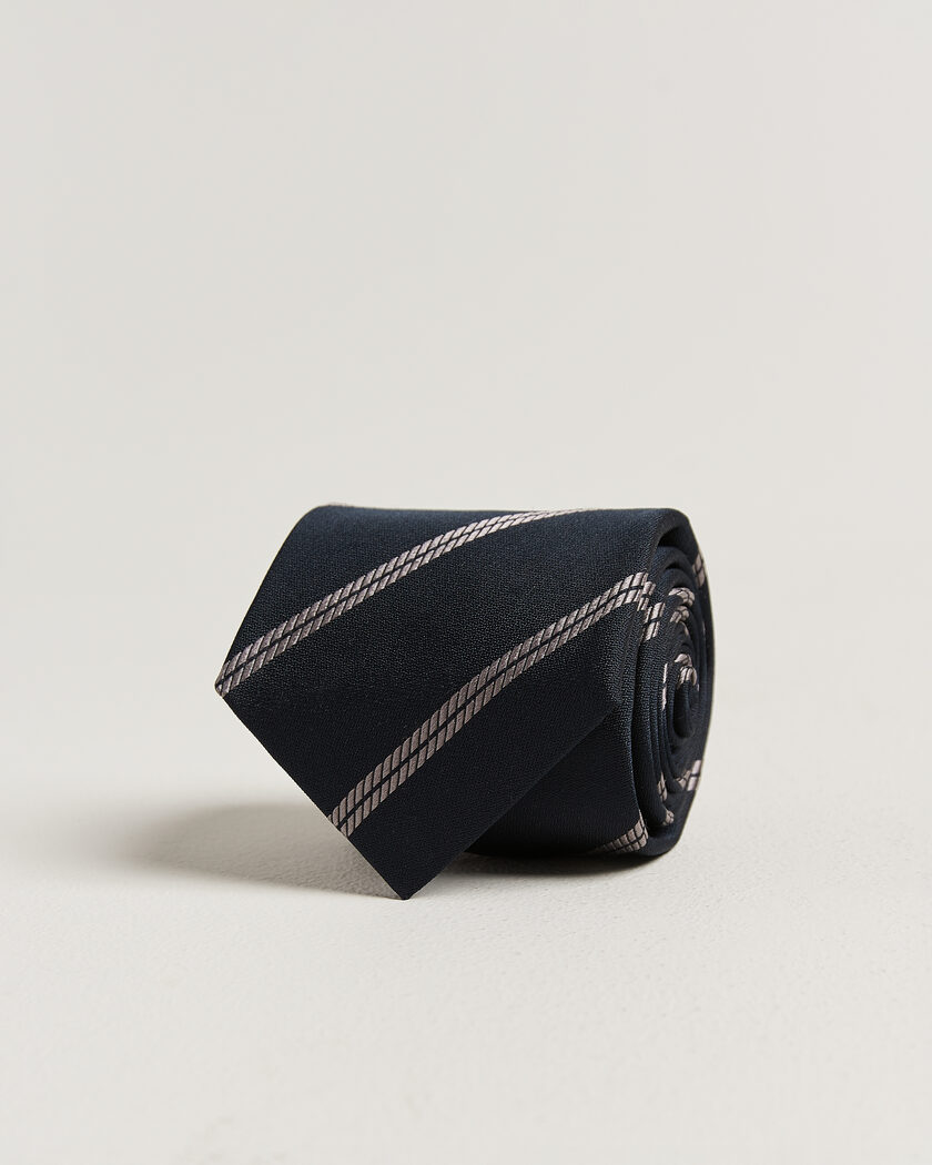 Brunello Cucinelli Regimental Stripe Silk Tie Navy – Bleu