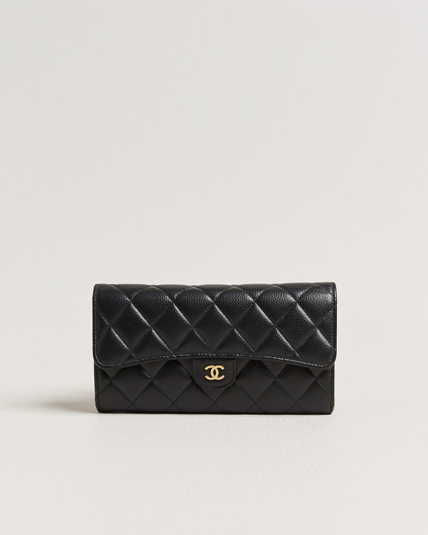 Chanel Pre-Owned Classic Long Flap Wallet Caviar Leather Black – Noir
