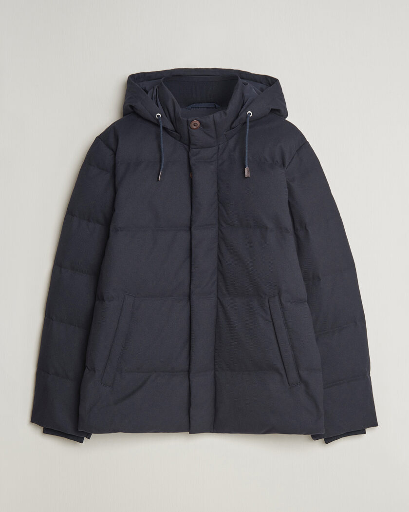 Gant Flannel Down Hooded Jacket Evening Blue – Bleu
