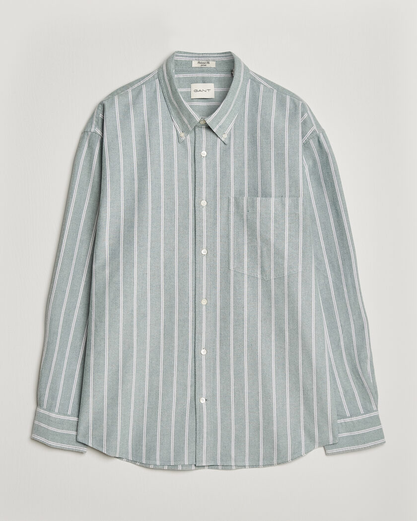 Gant Relaxed Fit Brushed Oxford Striped Shirt Dark Emerald – Vert