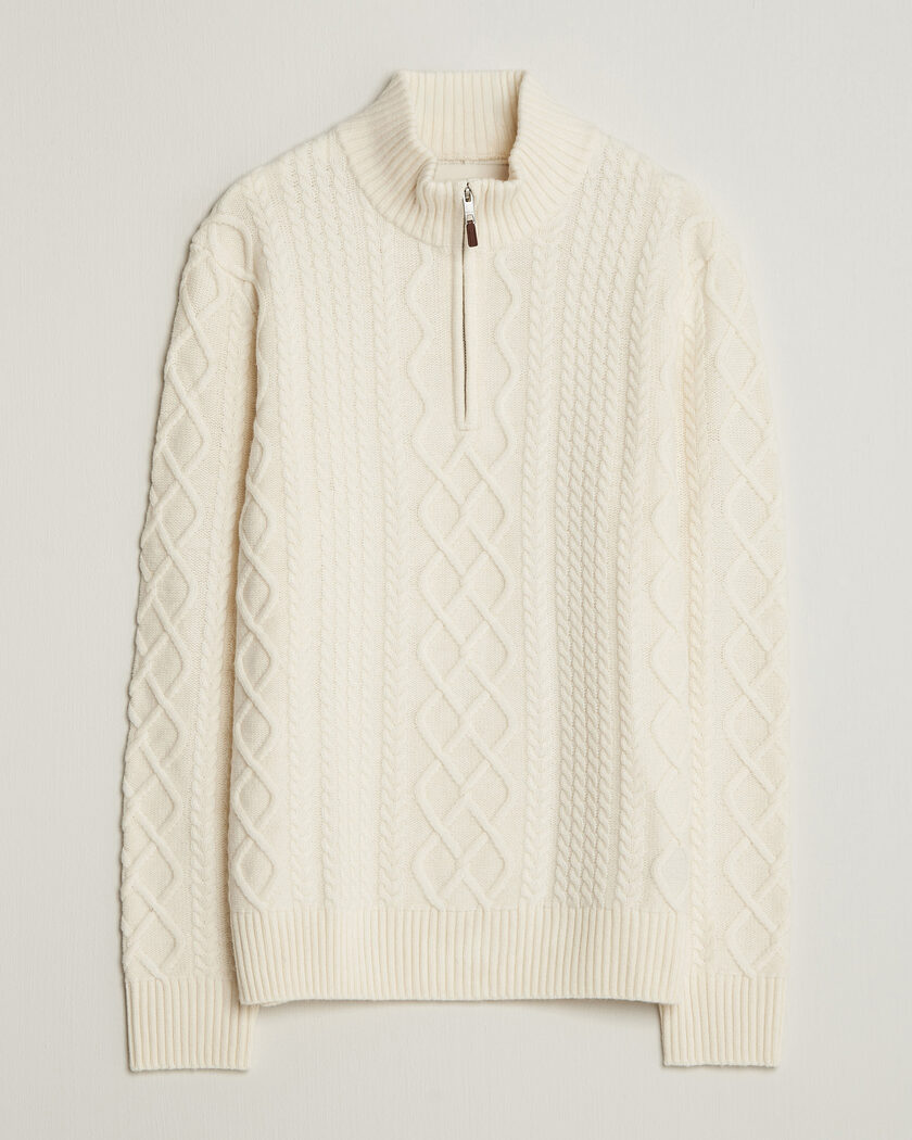 Gant Wool Cable Knitted Half Zip Cream – Blanc