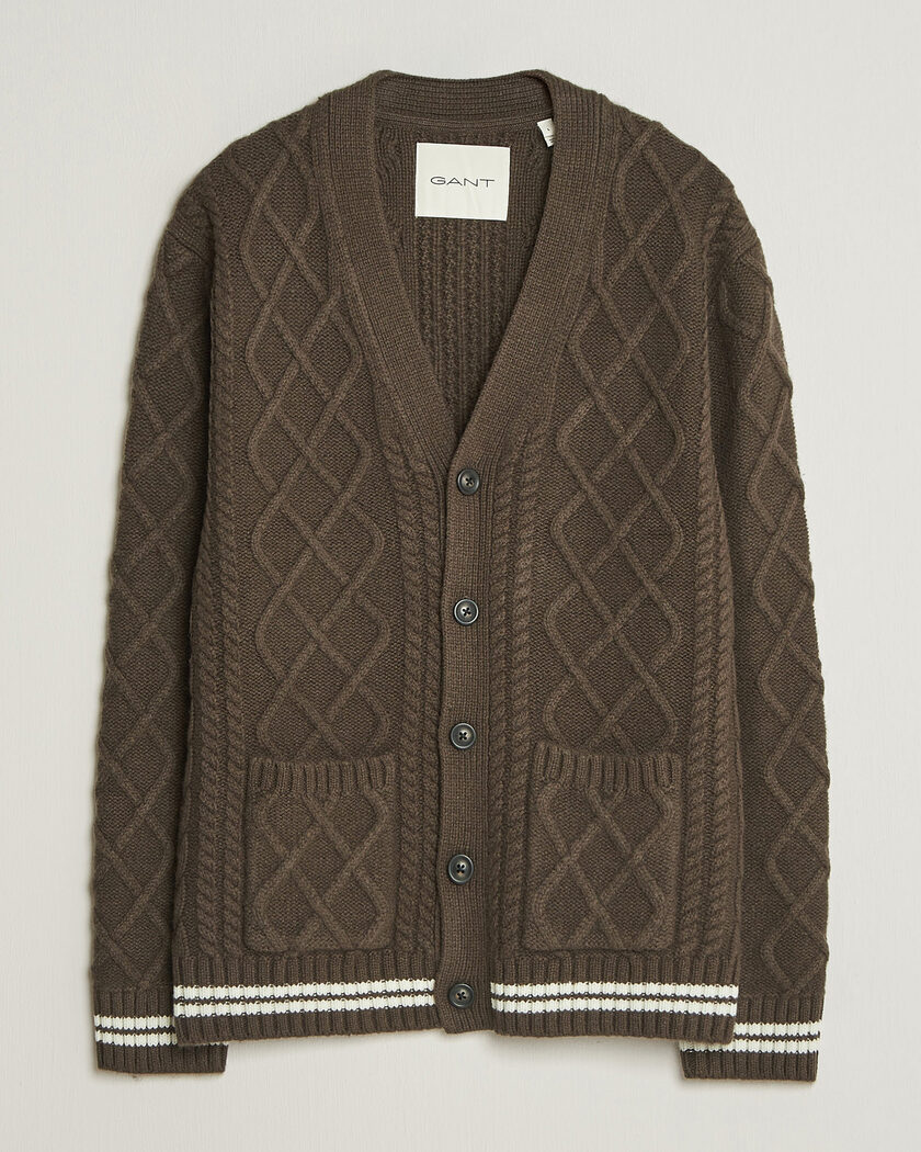 Gant Wool Cable Knitted Cardigan Shadow Brown – Marron