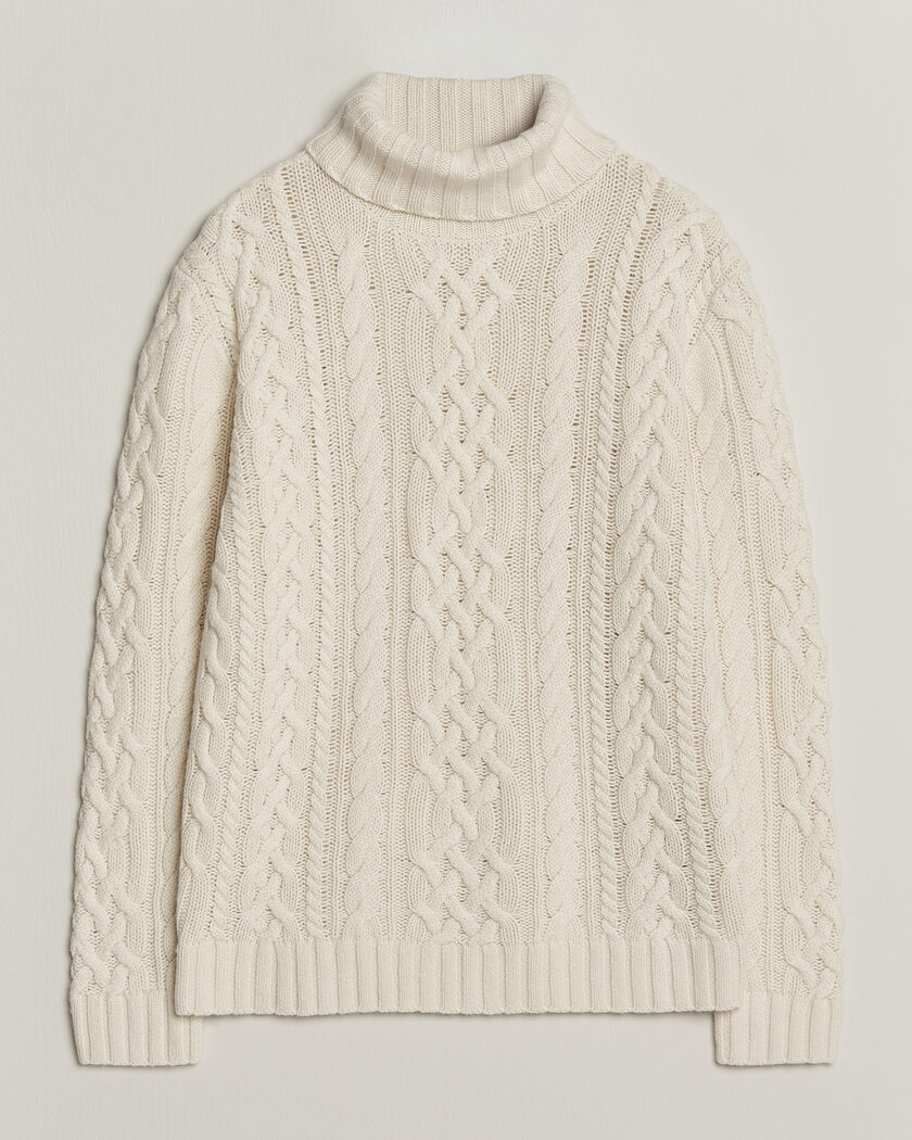 Gant Wool/Cotton Cable Knitted Turtleneck Cream – Blanc