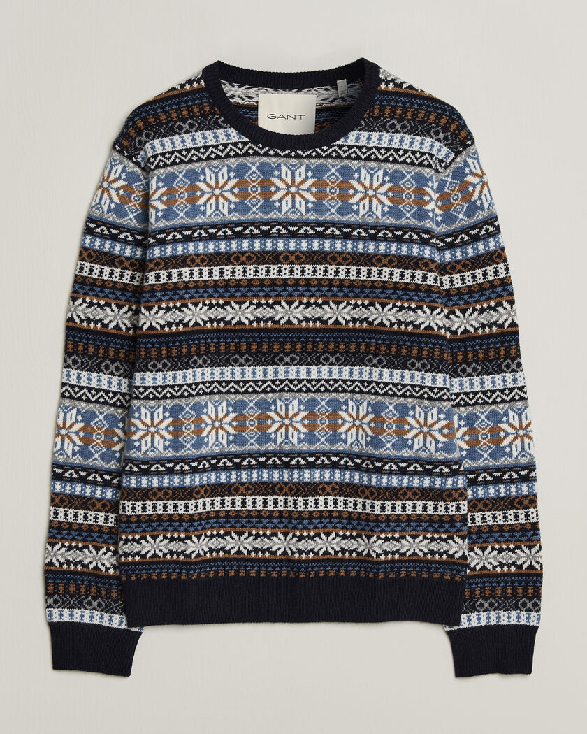 Gant Brushed Wool Fair Isle Sweater Evening Blue – Bleu