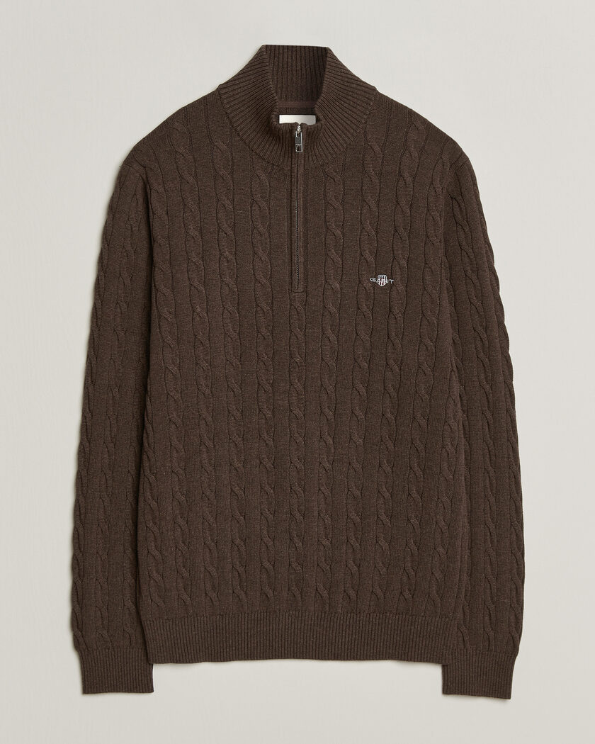 Gant Cotton Cable Half Zip Black Brown Melange – Marron