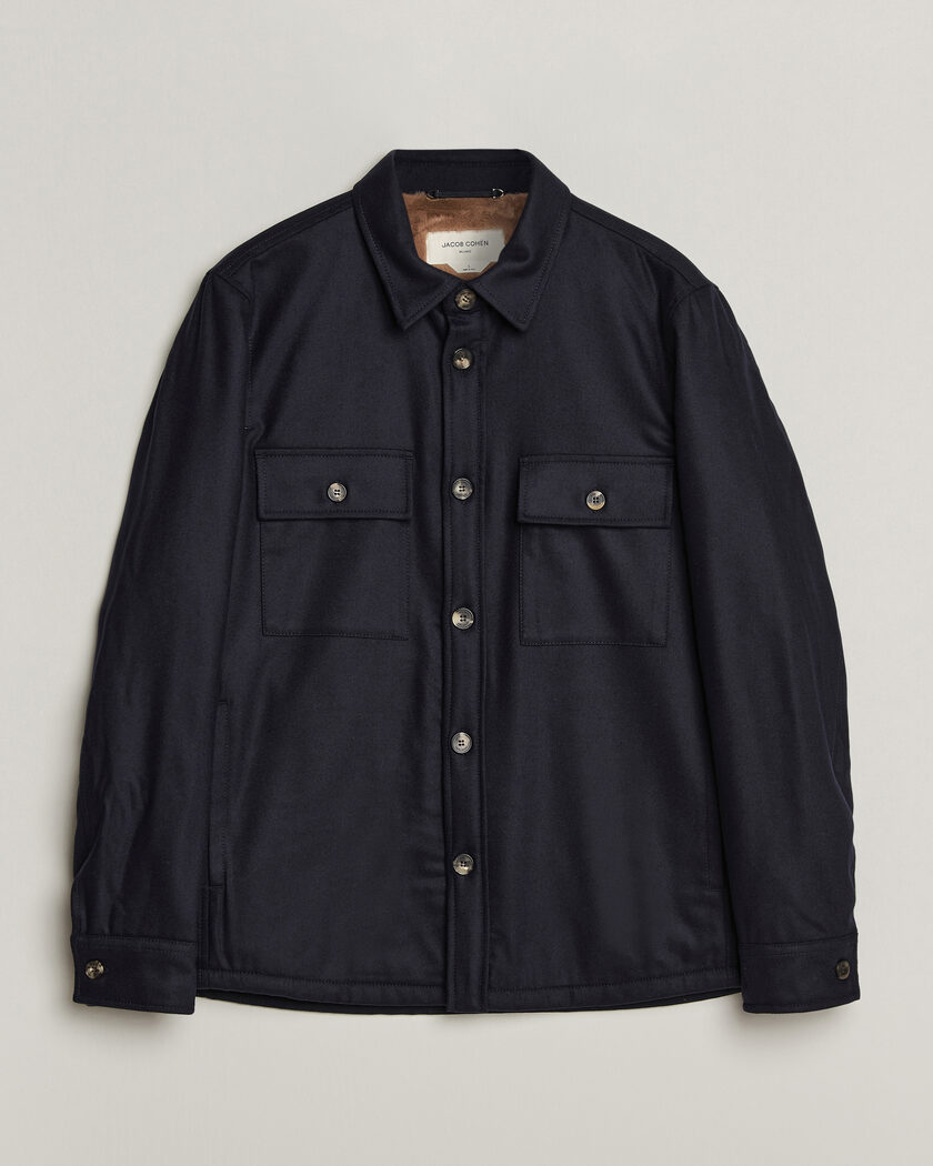 Jacob Cohën Wool Flannel Eco Fur Lined Shirt Jacket Navy – Bleu
