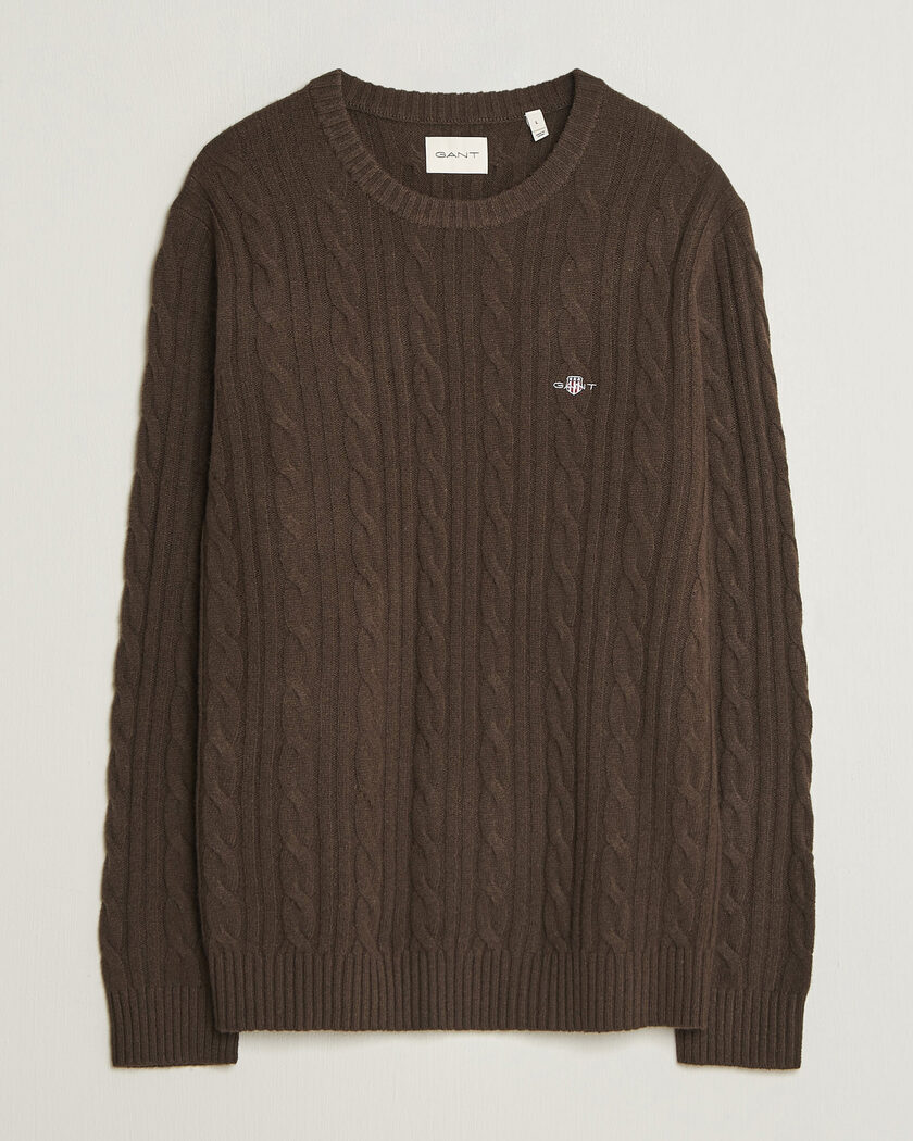 Gant Lambswool Cable Crew Neck Black Brown – Marron