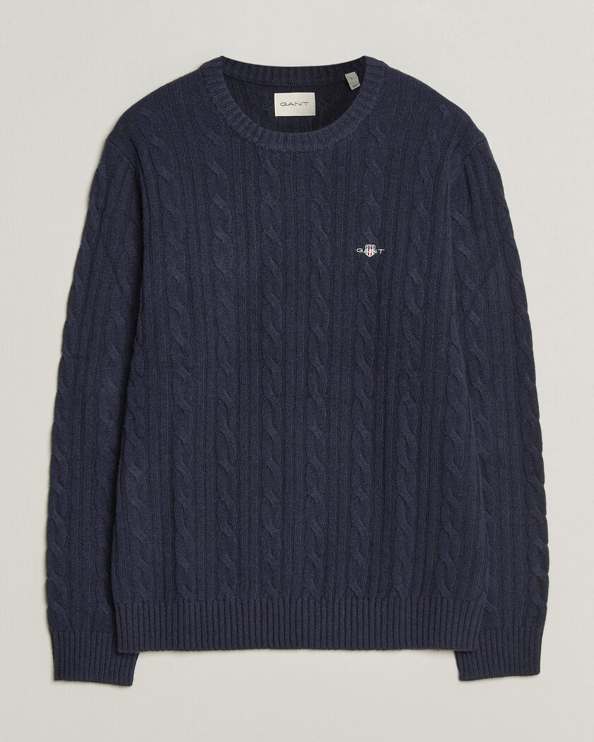 Gant Lambswool Cable Crew Neck Evening Blue – Bleu